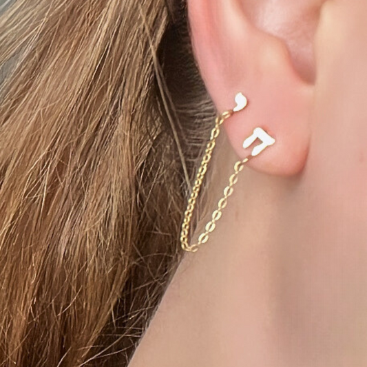 Gold Chai Chain Stud Earrings